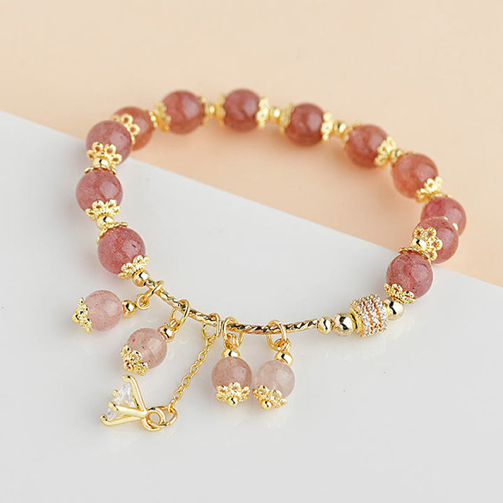 Braccialetto positivo di guarigione di cristallo di quarzo fragola naturale Buddha Stones Zircone