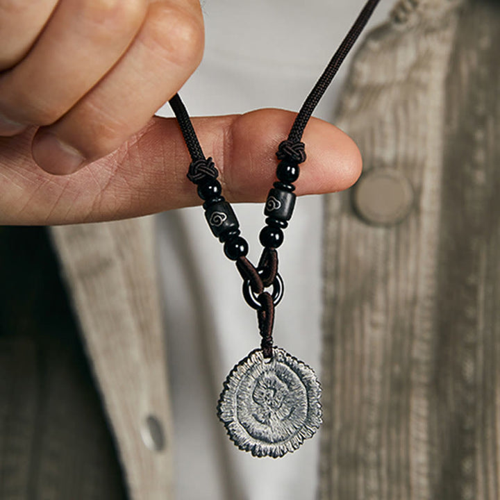 Collana pendente in corda di cotone Sophora Flavescens in argento sterling 999 Buddha Stones