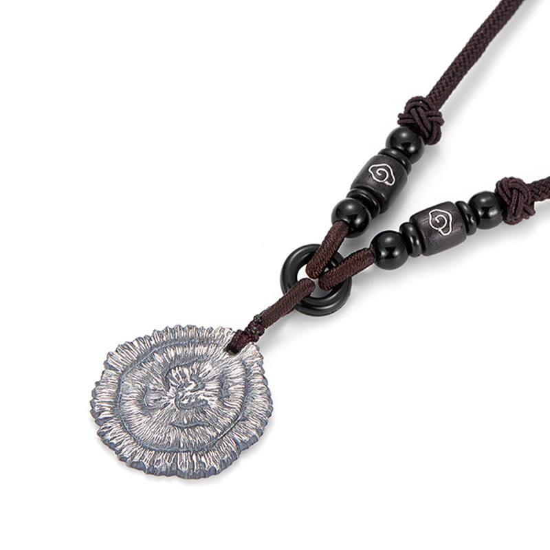 Collana pendente in corda di cotone Sophora Flavescens in argento sterling 999 Buddha Stones