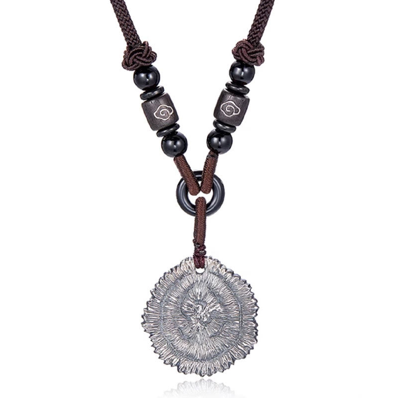 Collana pendente in corda di cotone Sophora Flavescens in argento sterling 999 Buddha Stones