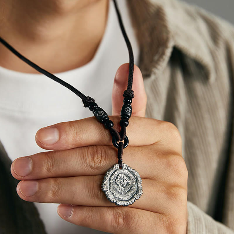 Collana pendente in corda di cotone Sophora Flavescens in argento sterling 999 Buddha Stones