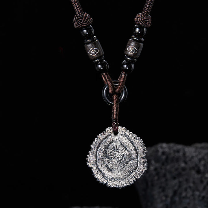 Collana pendente in corda di cotone Sophora Flavescens in argento sterling 999 Buddha Stones