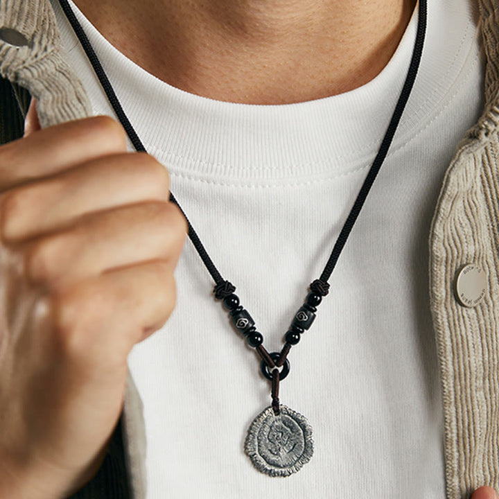 Collana pendente in corda di cotone Sophora Flavescens in argento sterling 999 Buddha Stones