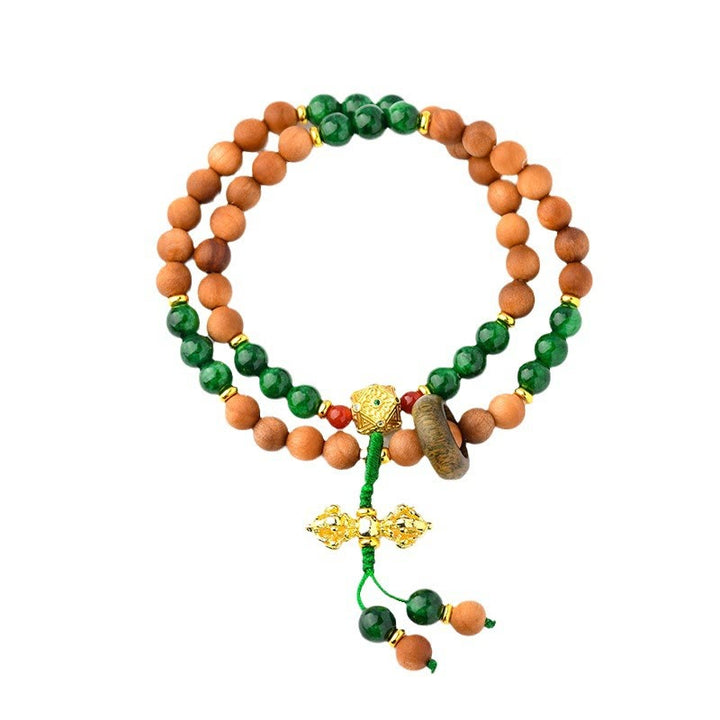 Buddha Stones Sandalo Legno Perline Tibet Dorje Vajra Doppio Design Intrecciato Protezione Braccialetto Guarigione