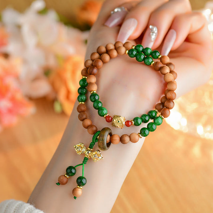 Buddha Stones Sandalo Legno Perline Tibet Dorje Vajra Doppio Design Intrecciato Protezione Braccialetto Guarigione