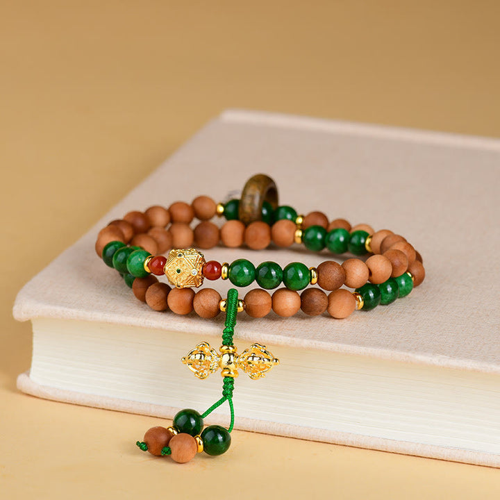 Buddha Stones Sandalo Legno Perline Tibet Dorje Vajra Doppio Design Intrecciato Protezione Braccialetto Guarigione
