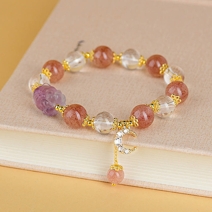 Bracciale con ciondolo a forma di luna, volpe a nove code, in cristallo di quarzo bianco Buddha Stones naturale, guarigione dell'amore