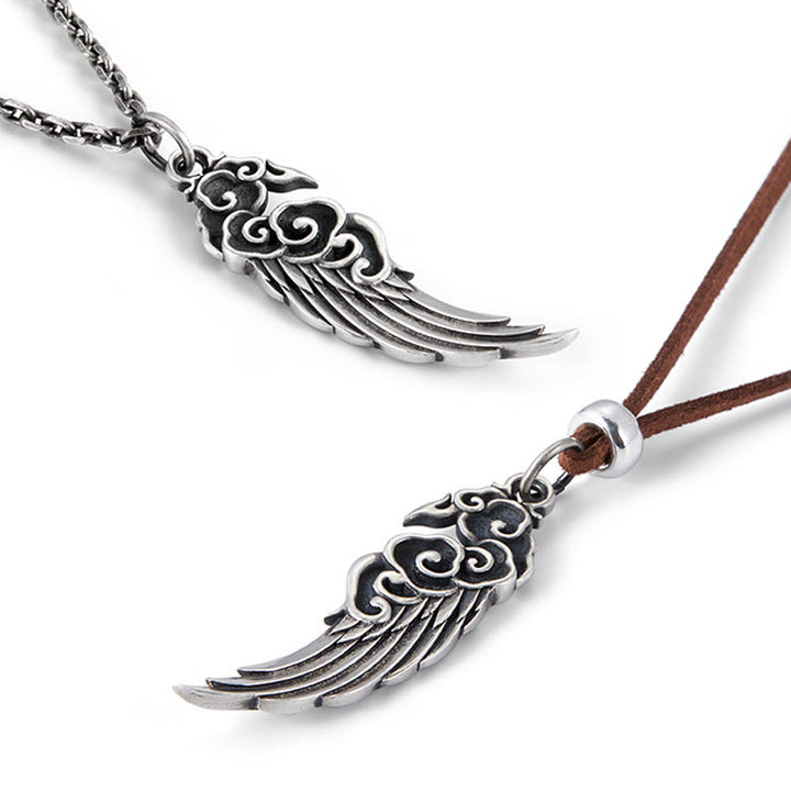 Collana con ciondolo in corda di cotone con Buddha Stones, in argento sterling 925, con nuvole di buon auspicio, in pelle di daino