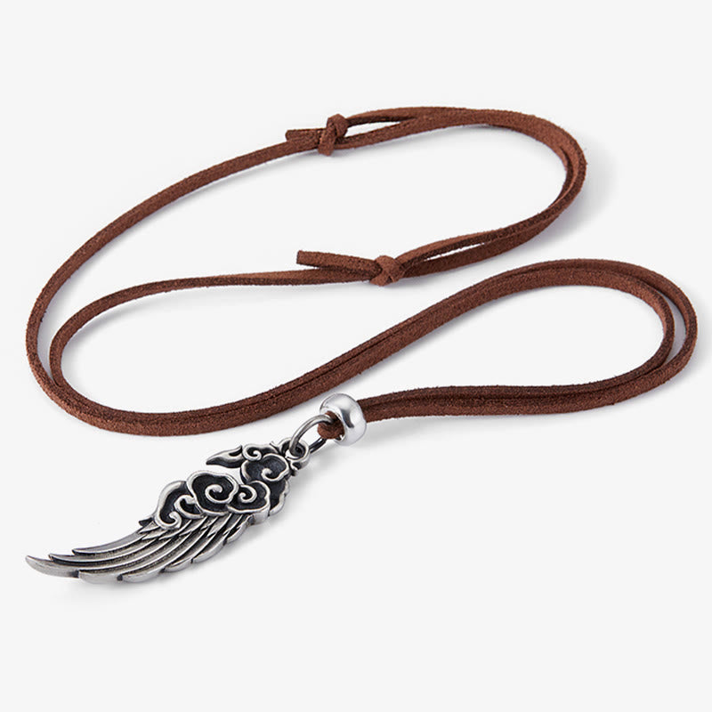 Collana con ciondolo in corda di cotone con Buddha Stones, in argento sterling 925, con nuvole di buon auspicio, in pelle di daino