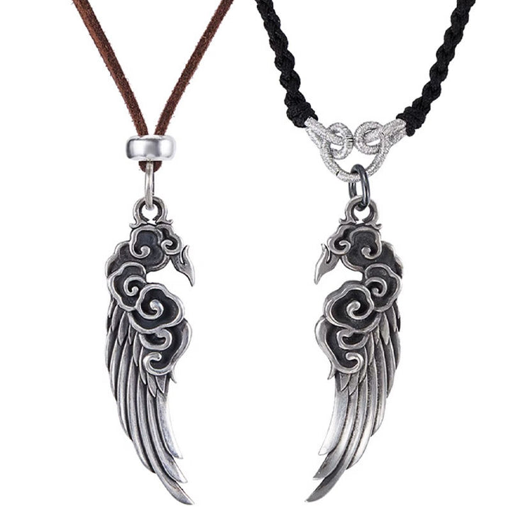 Collana con ciondolo in corda di cotone con Buddha Stones, in argento sterling 925, con nuvole di buon auspicio, in pelle di daino