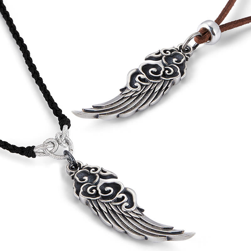 Collana con ciondolo in corda di cotone con Buddha Stones, in argento sterling 925, con nuvole di buon auspicio, in pelle di daino