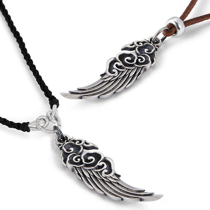 Collana con ciondolo in corda di cotone con Buddha Stones, in argento sterling 925, con nuvole di buon auspicio, in pelle di daino