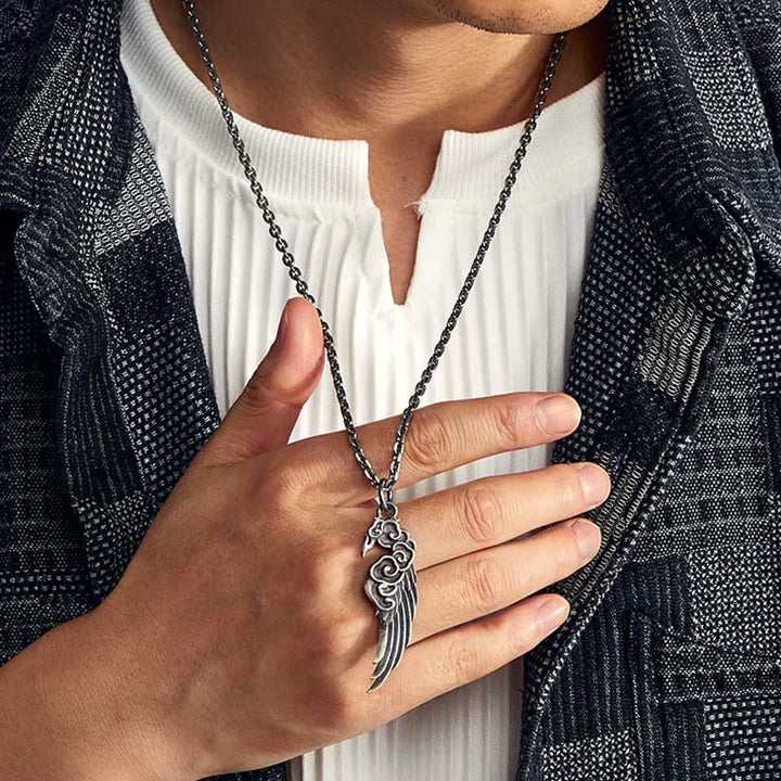 Collana con ciondolo in corda di cotone con Buddha Stones, in argento sterling 925, con nuvole di buon auspicio, in pelle di daino