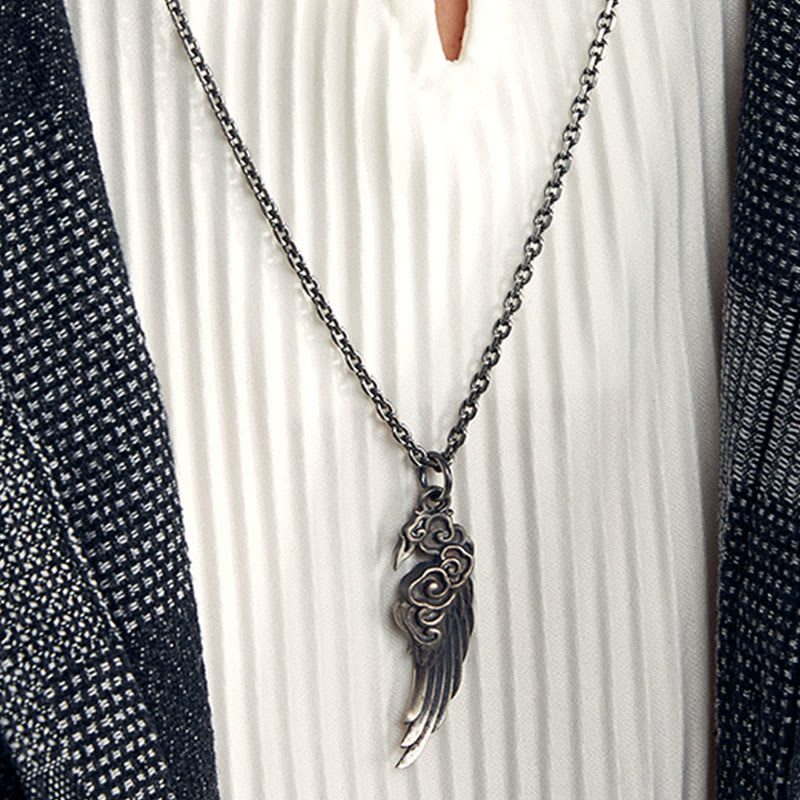 Collana con ciondolo in corda di cotone con Buddha Stones, in argento sterling 925, con nuvole di buon auspicio, in pelle di daino