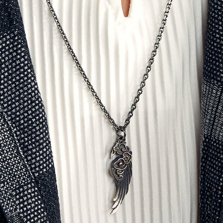 Collana con ciondolo in corda di cotone con Buddha Stones, in argento sterling 925, con nuvole di buon auspicio, in pelle di daino