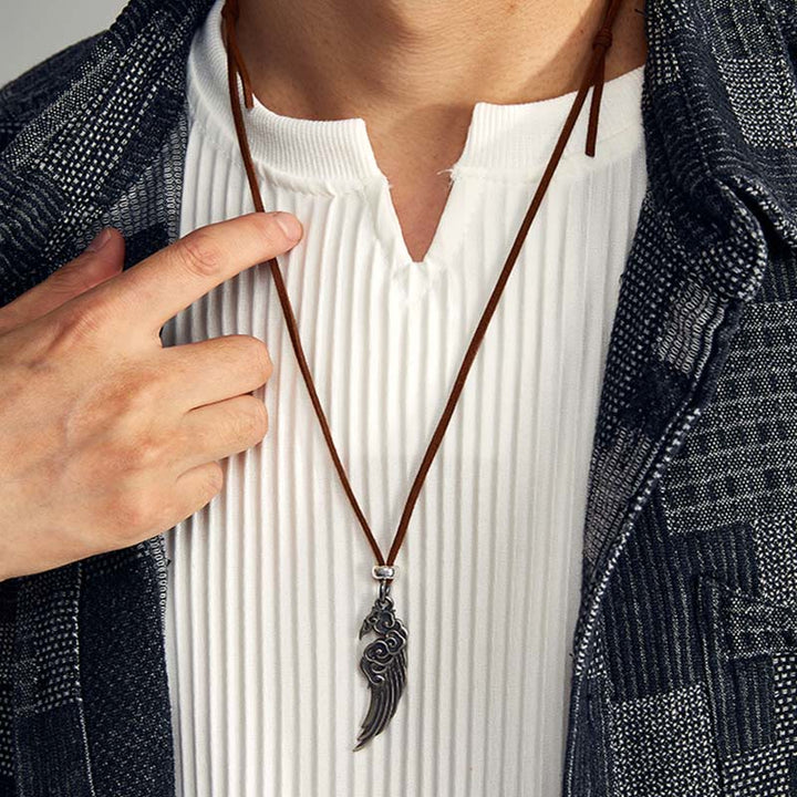 Collana con ciondolo in corda di cotone con Buddha Stones, in argento sterling 925, con nuvole di buon auspicio, in pelle di daino