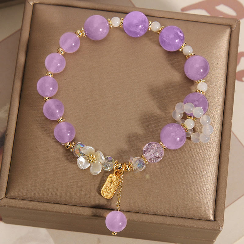 Braccialetto di guarigione naturale con fiore di calcedonio, ametista e cristallo blu Buddha Stones