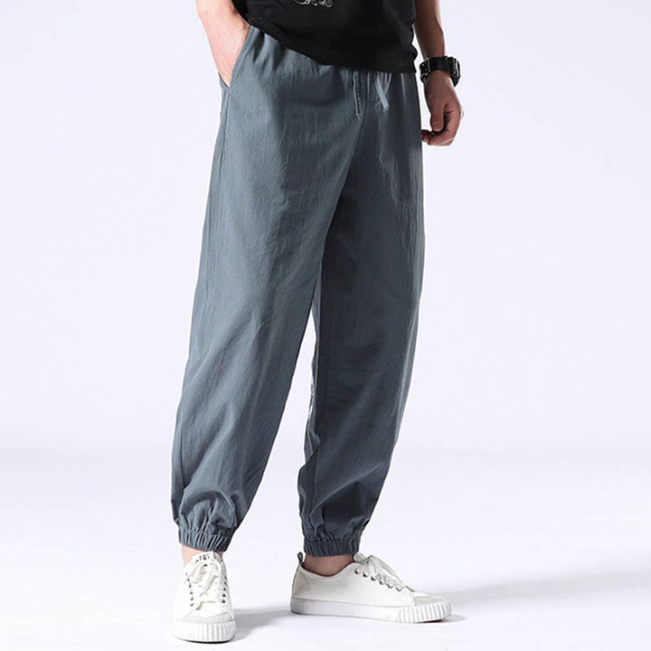 Pantaloni harem da uomo con coulisse e tasche con ricamo a gru bianca Buddha Stones - image 3