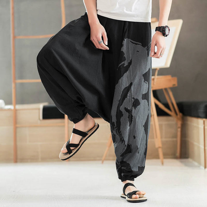 Pantaloni harem da uomo in cotone con tasche, motivo semplice estivo con calligrafia Buddha Stones - image 5