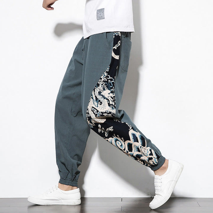 Pantaloni da uomo in cotone Buddha Stones Summer Dragon Waves con tasche