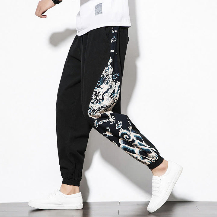 Pantaloni da uomo in cotone Buddha Stones Summer Dragon Waves con tasche