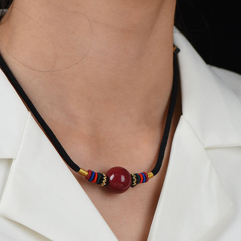 Collana con ciondolo con perline portafortuna in cinabro Buddha Stones, per tenere lontani gli spiriti maligni