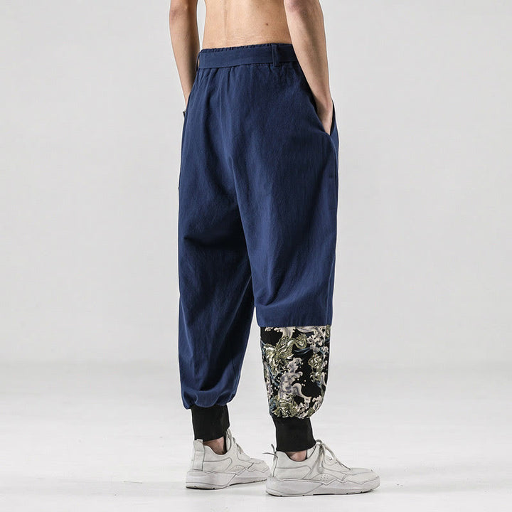 Pantaloni harem da uomo con lacci e tasche, con stampa "Onde oceaniche" e motivo Buddha Stones. - image 31