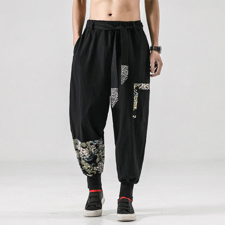 Pantaloni harem da uomo con lacci e tasche, con stampa "Onde oceaniche" e motivo Buddha Stones. - image 8