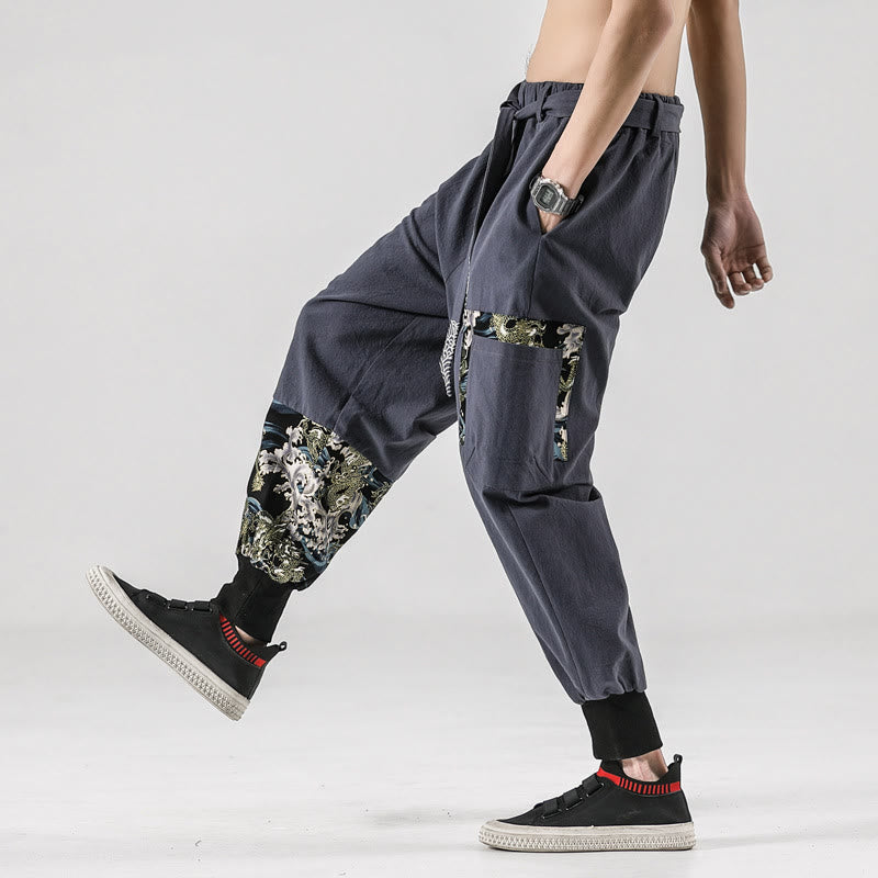 Pantaloni harem da uomo con lacci e tasche, con stampa "Onde oceaniche" e motivo Buddha Stones. - image 28