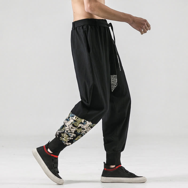 Pantaloni harem da uomo con lacci e tasche, con stampa "Onde oceaniche" e motivo Buddha Stones. - image 5