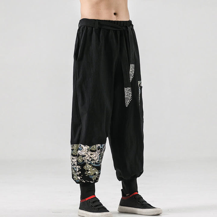 Pantaloni harem da uomo con lacci e tasche, con stampa "Onde oceaniche" e motivo Buddha Stones. - image 1
