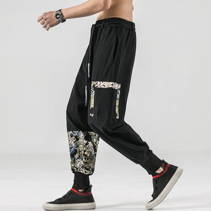 Pantaloni harem da uomo con lacci e tasche, con stampa "Onde oceaniche" e motivo Buddha Stones. - image 6