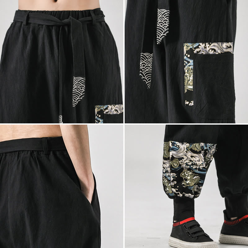 Pantaloni harem da uomo con lacci e tasche, con stampa "Onde oceaniche" e motivo Buddha Stones. - image 4