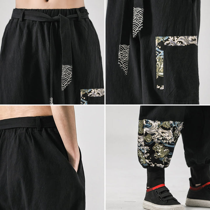 Pantaloni harem da uomo con lacci e tasche, con stampa "Onde oceaniche" e motivo Buddha Stones. - image 4