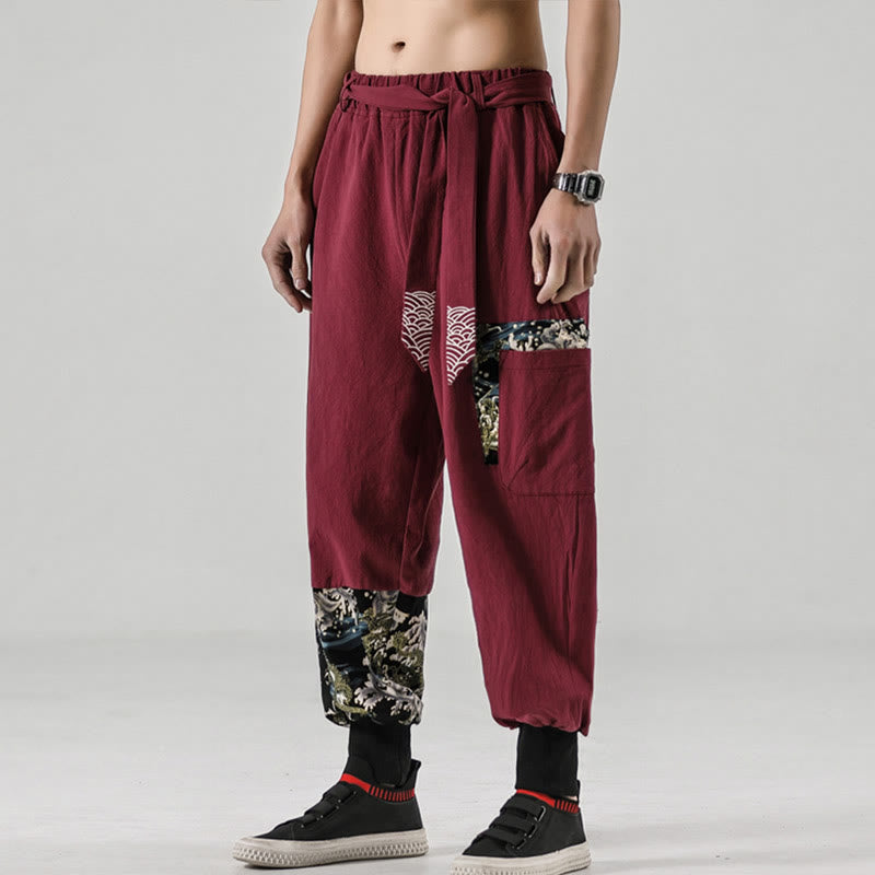 Pantaloni harem da uomo con lacci e tasche, con stampa "Onde oceaniche" e motivo Buddha Stones. - image 20