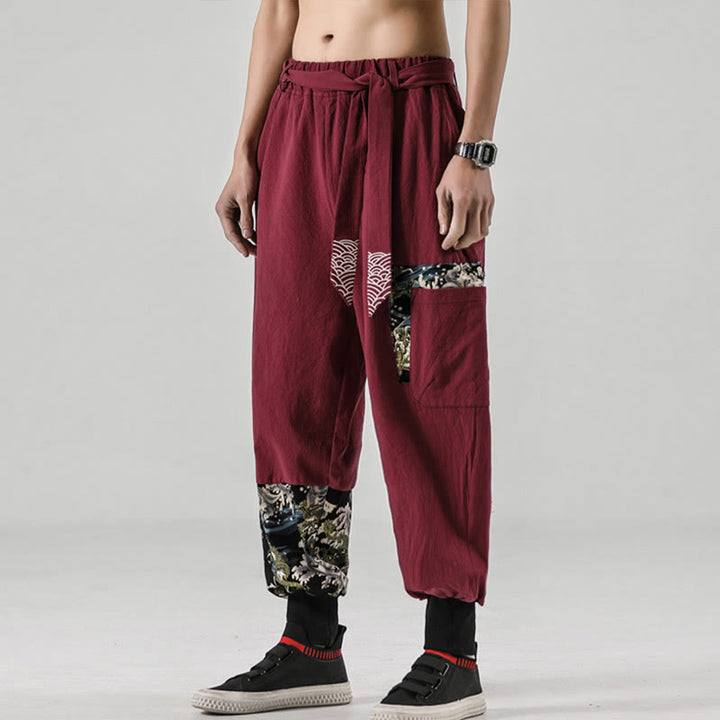 Pantaloni harem da uomo con lacci e tasche, con stampa "Onde oceaniche" e motivo Buddha Stones. - image 20