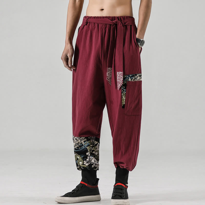 Pantaloni harem da uomo con lacci e tasche, con stampa "Onde oceaniche" e motivo Buddha Stones. - image 18