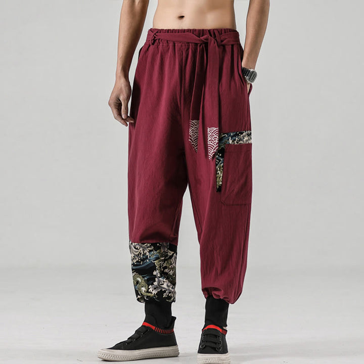 Pantaloni harem da uomo con lacci e tasche, con stampa "Onde oceaniche" e motivo Buddha Stones. - image 18