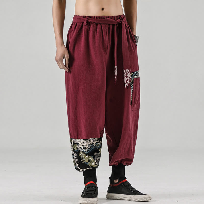 Pantaloni harem da uomo con lacci e tasche, con stampa "Onde oceaniche" e motivo Buddha Stones. - image 14