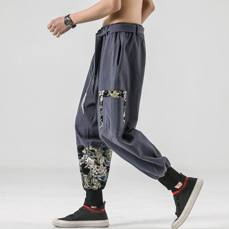 Pantaloni harem da uomo con lacci e tasche, con stampa "Onde oceaniche" e motivo Buddha Stones. - image 25