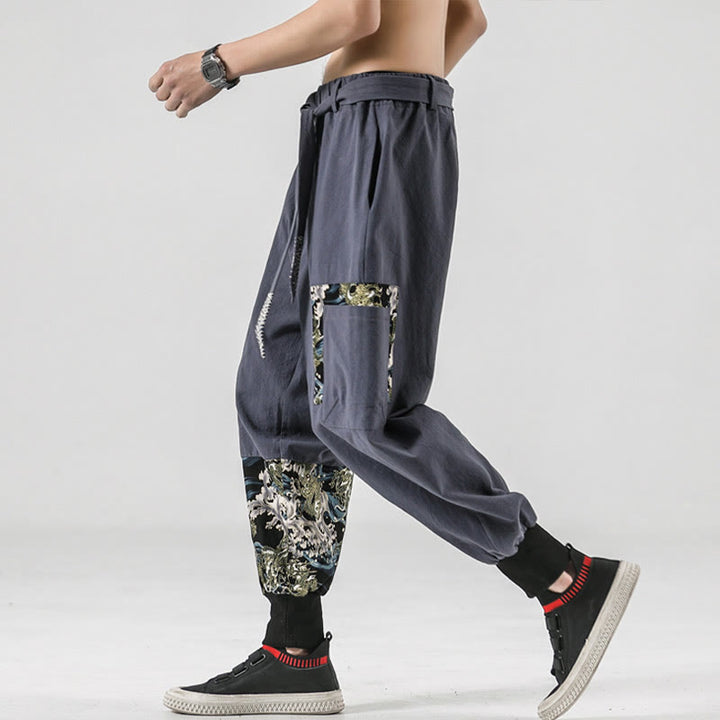 Pantaloni harem da uomo con lacci e tasche, con stampa "Onde oceaniche" e motivo Buddha Stones. - image 25
