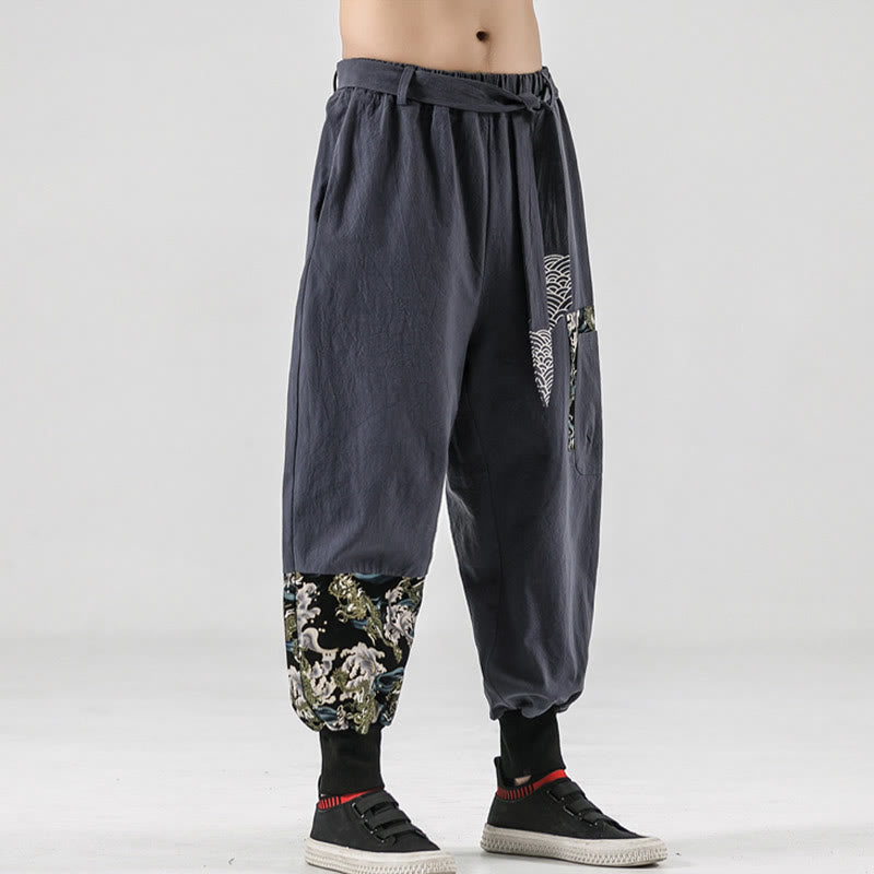 Pantaloni harem da uomo con lacci e tasche, con stampa "Onde oceaniche" e motivo Buddha Stones. - image 22