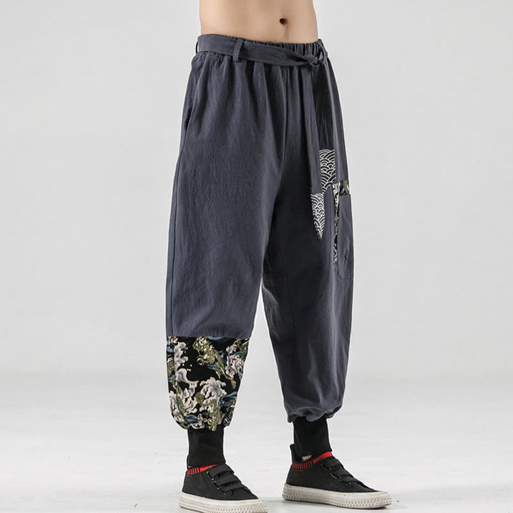 Pantaloni harem da uomo con lacci e tasche, con stampa "Onde oceaniche" e motivo Buddha Stones. - image 22