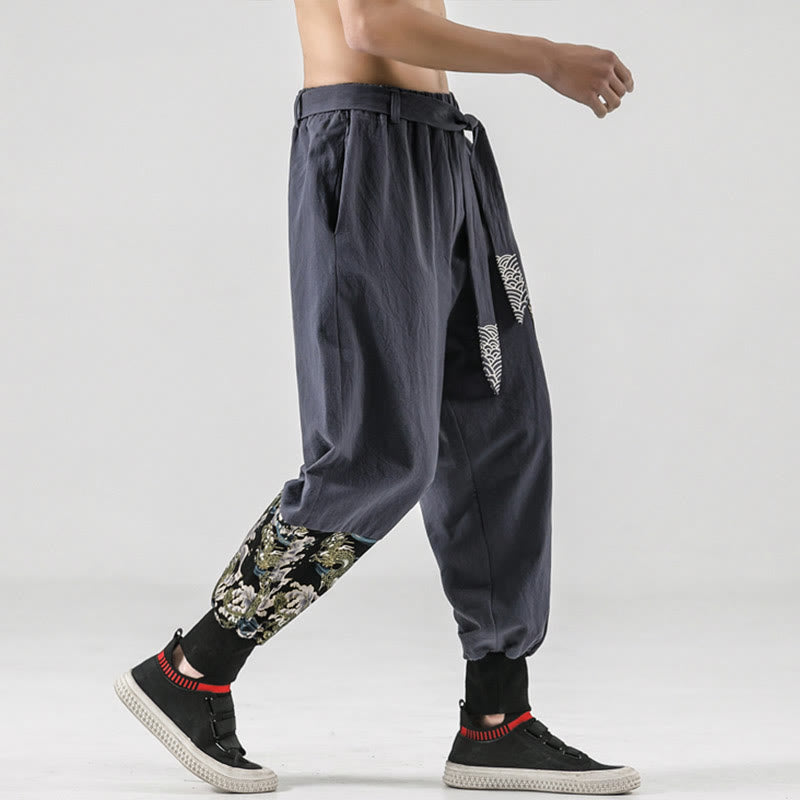 Pantaloni harem da uomo con lacci e tasche, con stampa "Onde oceaniche" e motivo Buddha Stones. - image 24