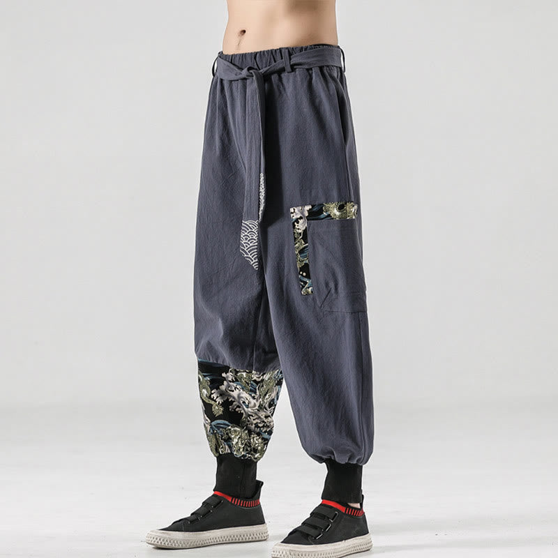 Pantaloni harem da uomo con lacci e tasche, con stampa "Onde oceaniche" e motivo Buddha Stones. - image 26