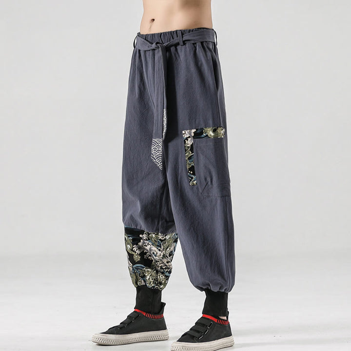 Pantaloni harem da uomo con lacci e tasche, con stampa "Onde oceaniche" e motivo Buddha Stones. - image 26