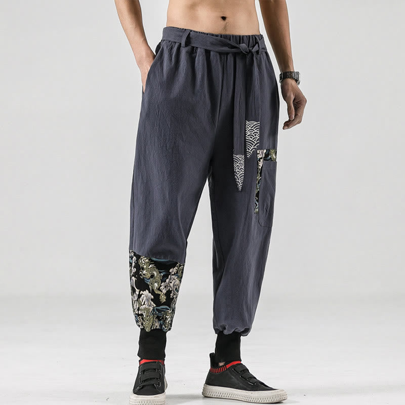 Pantaloni harem da uomo con lacci e tasche, con stampa "Onde oceaniche" e motivo Buddha Stones. - image 27