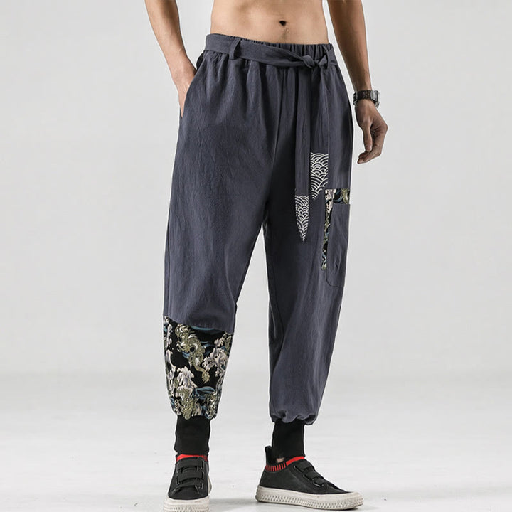 Pantaloni harem da uomo con lacci e tasche, con stampa "Onde oceaniche" e motivo Buddha Stones. - image 27