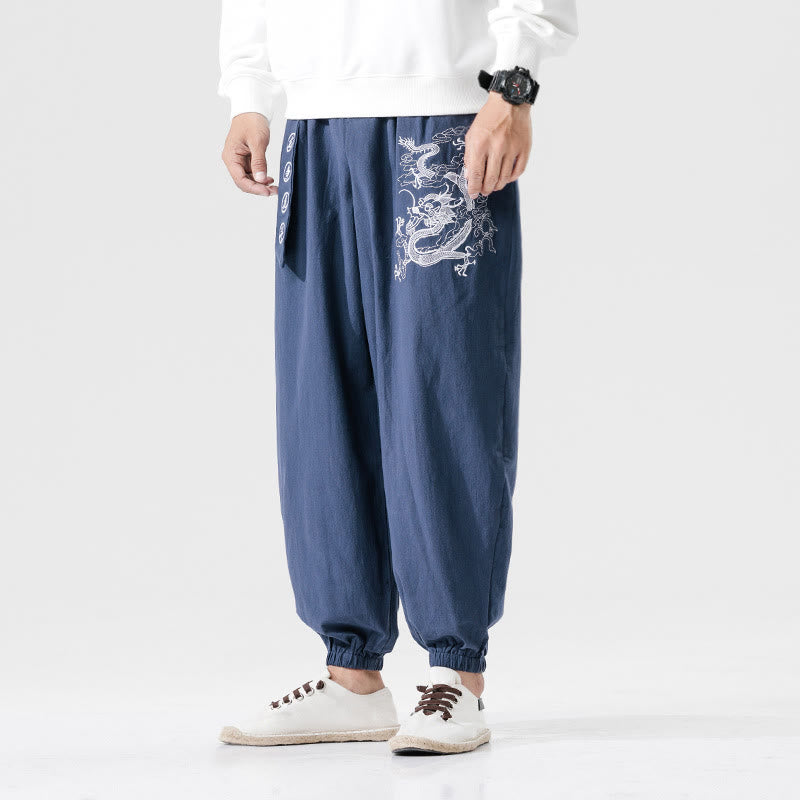 Pantaloni da uomo in cotone con tasche , Buddha Stones, nuvole di buon auspicio, drago - SteelBlue - US/UK/AU46, EU56 (5XL) - image 7