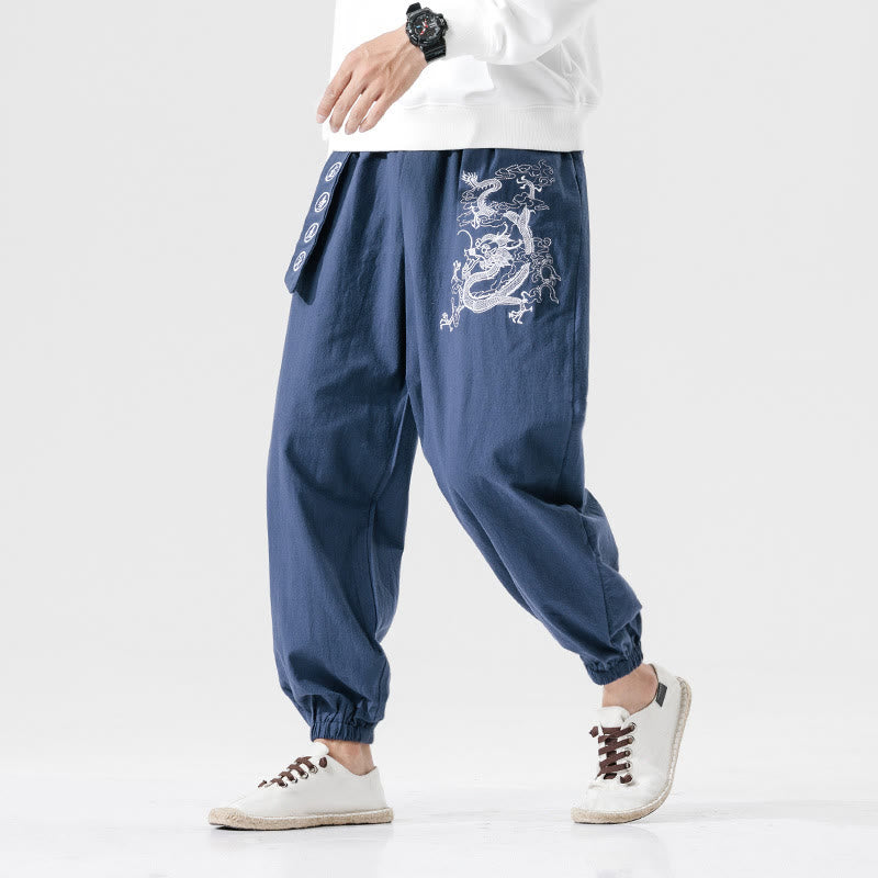 Pantaloni da uomo in cotone con tasche , Buddha Stones, nuvole di buon auspicio, drago - image 8